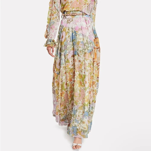 NEW! Boho Retro Patchwork Mixed Floral Print Silk Maxi Skirt - Picture 4 of 11